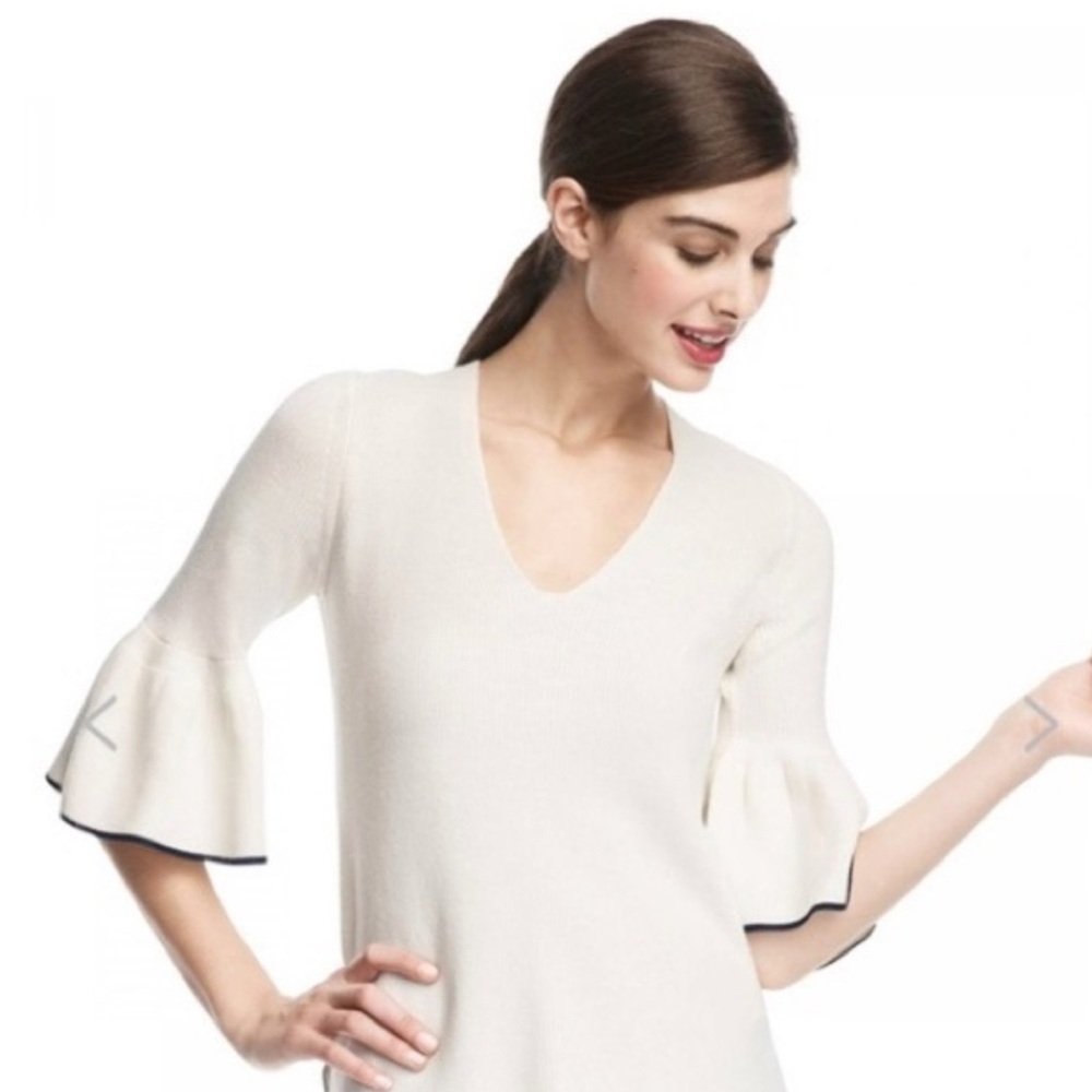 DRAPER JAMES cream Bailey peplum sleeve sweater